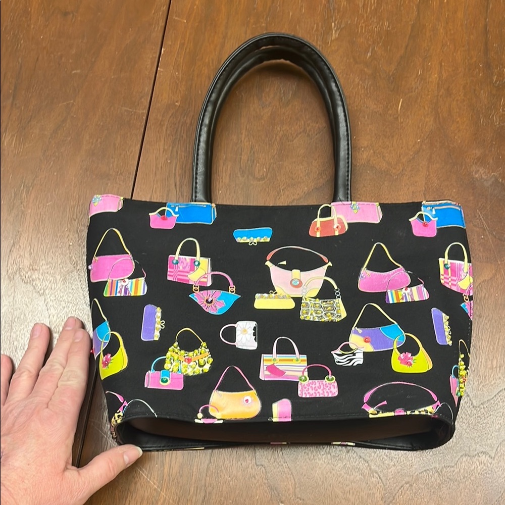 Purse Print Handbag with Rhinestones.